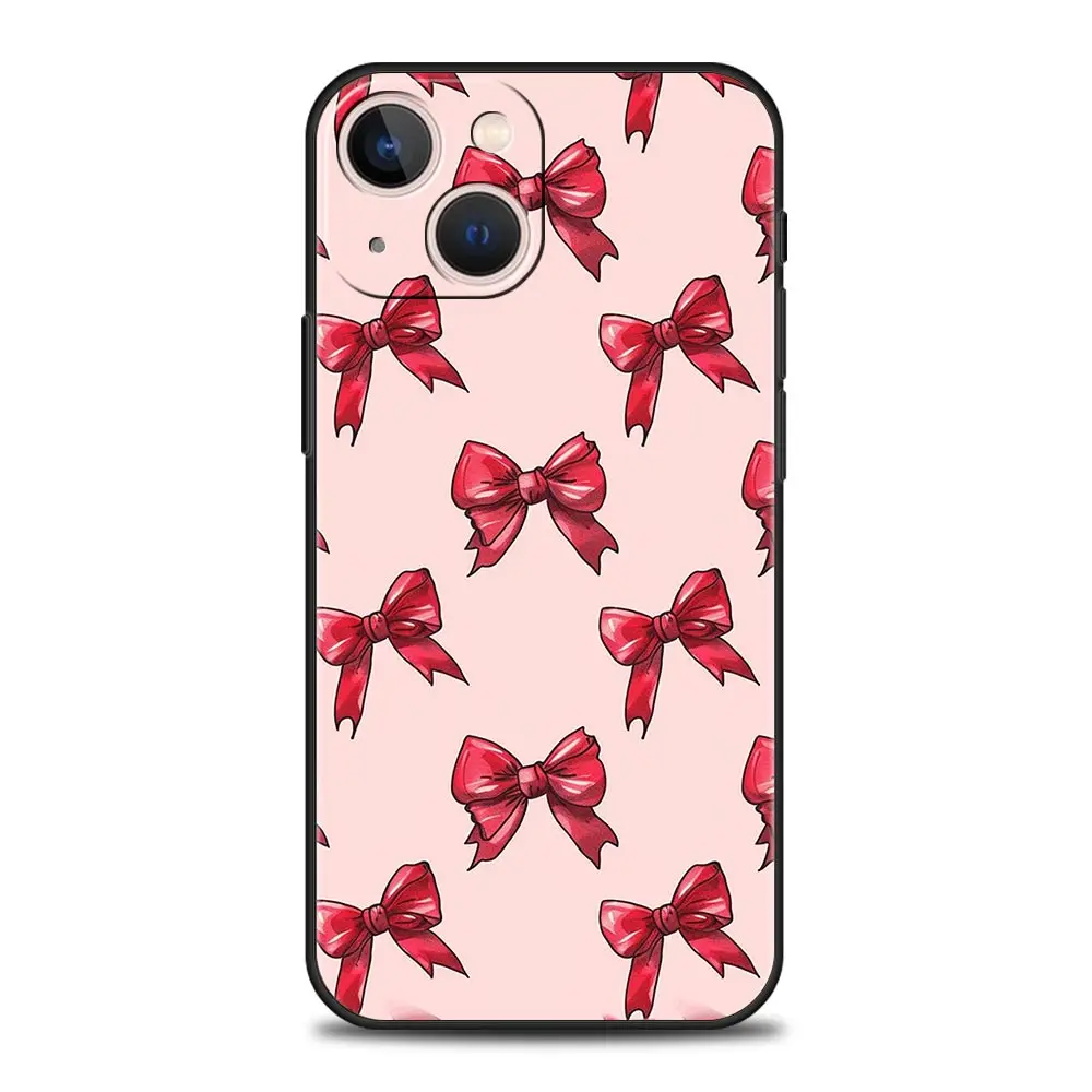 Bonita funda de teléfono con lazo de cereza para iPhone 16 13 15 14 12 11 Pro MAX XR X SE XS 7 8 Plus, funda suave de TPU - imagen 5
