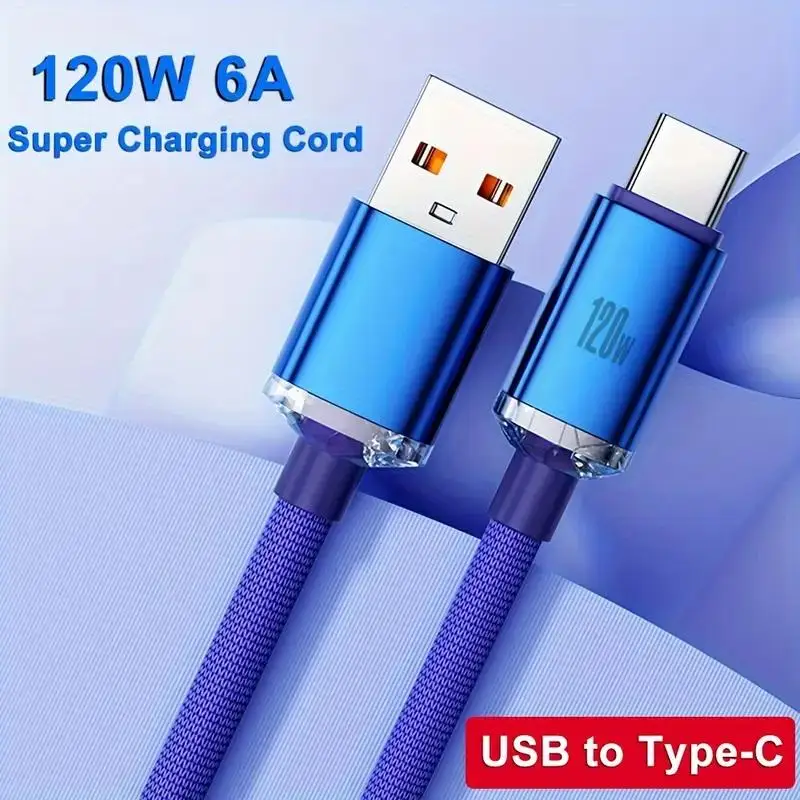 Cable de datos de carga súper rápida USB tipo C 100W 6A Cable trenzado para Samsung OnePlus Xiaomi OPPO cargador de teléfono móvil Cable USB - imagen 2