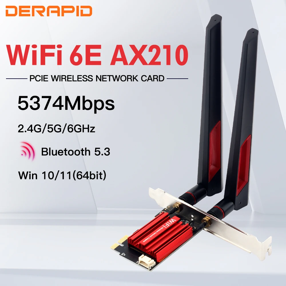Adaptador PCIE inalámbrico WiFi 6E AX210 5374Mbps, triple banda 2,4G/5G/6Ghz para tarjeta de red Bluetooth 5,3 para PC, Windows 10/11
