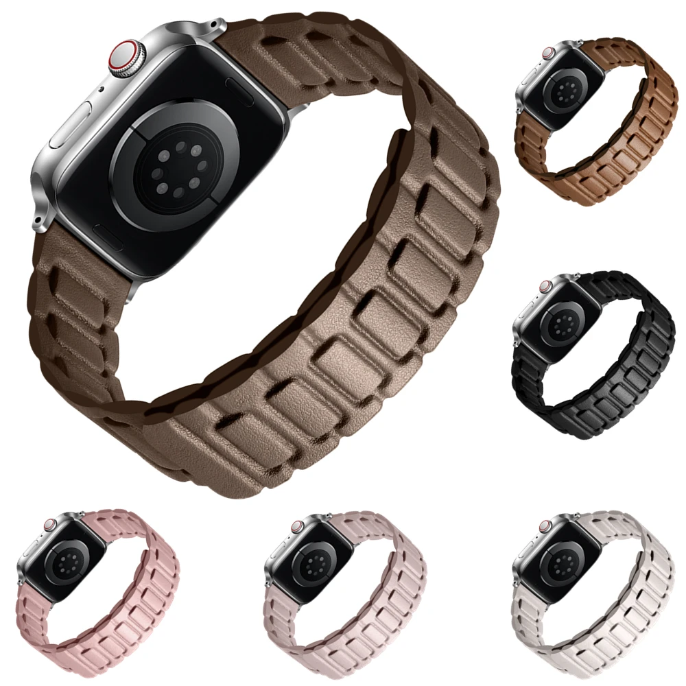 Correa de cuero para Apple Watch Band 46mm 42mm 45mm 44mm 41mm pulsera magnética Correa iWatch Series 10 9 8 SE 5 6 7 Ultra 2 49mm