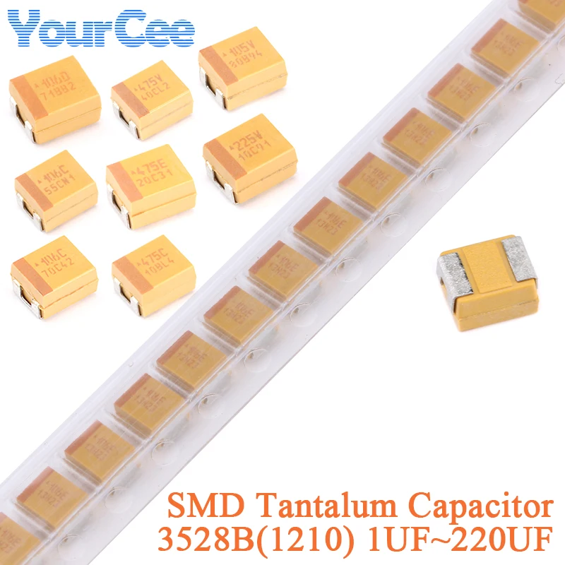 10 Uds 3528B SMD condensador de tantalio 1210 1UF 2,2 UF 3,3 uF 4,7 UF 10 UF 22 UF 33 UF 47 UF 68 uF 100 UF 150 UF 220 UF 6,3 V 10 V 16 V 20 V 25 V 35