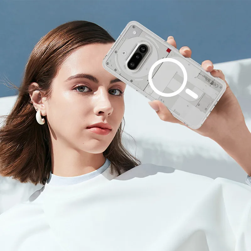 For Nothing Phone 3A, 3A Pro Funda magnética ELVEV A prueba de golpes Transparente Duro PC + TPU Protección Contraportada - imagen 3