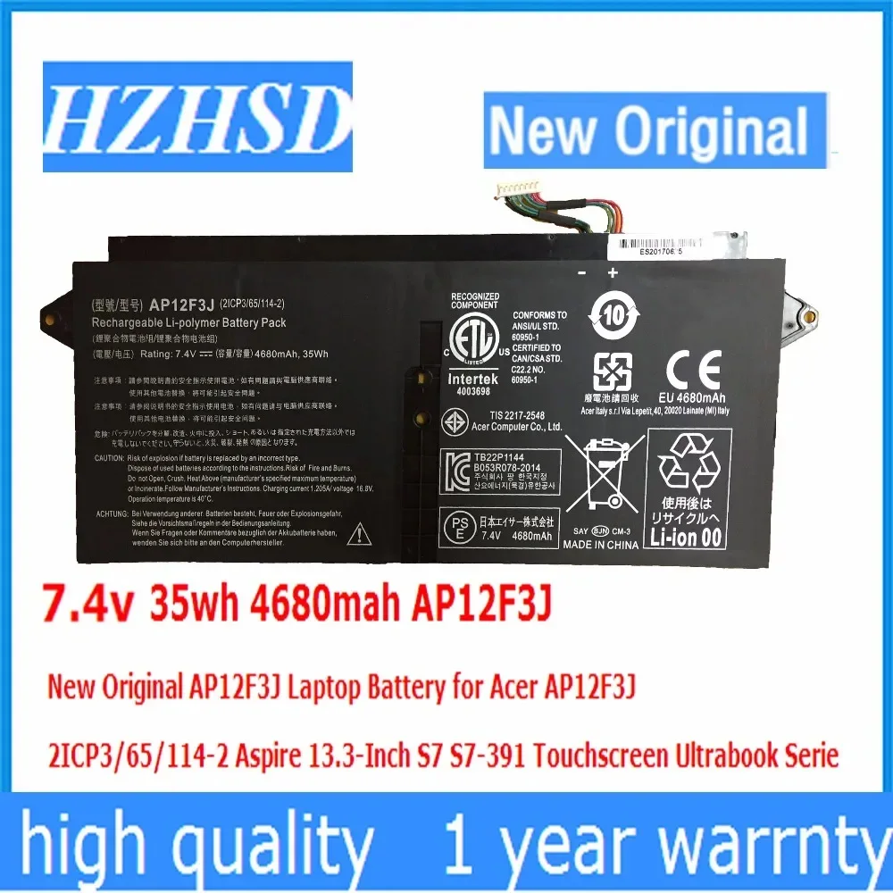 AP12F3J 7,4 V 35Wh 4680mAh batería Original del ordenador portátil para Acer 2ICP3/65/114-2 Aspire 13,3 pulgadas S7 S7-391