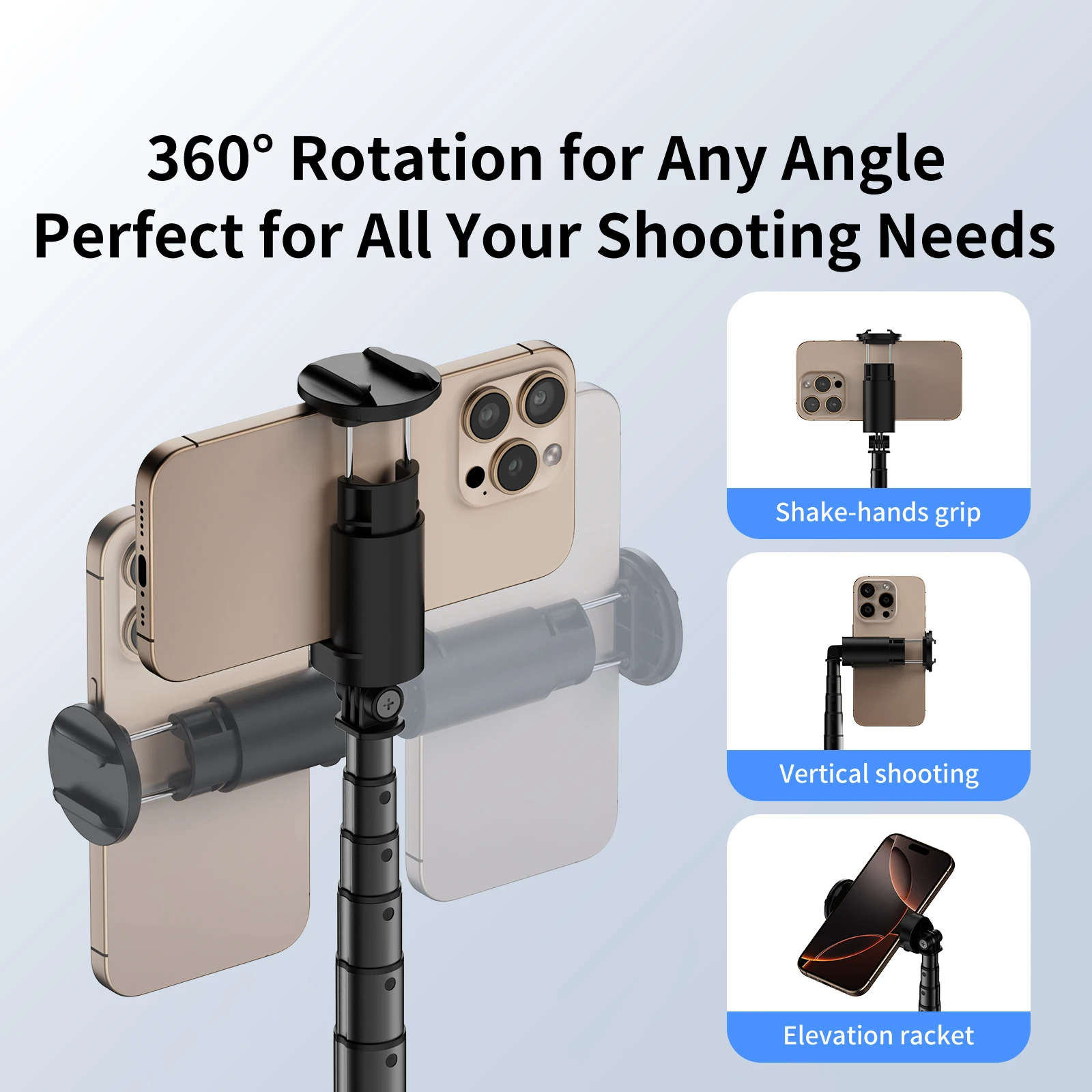 Palo de selfie portátil de 1,7 m, trípode extensible 360 °   Soporte giratorio para teléfono tipo rebote con control remoto Bluetooth para disparar viajes - imagen 4