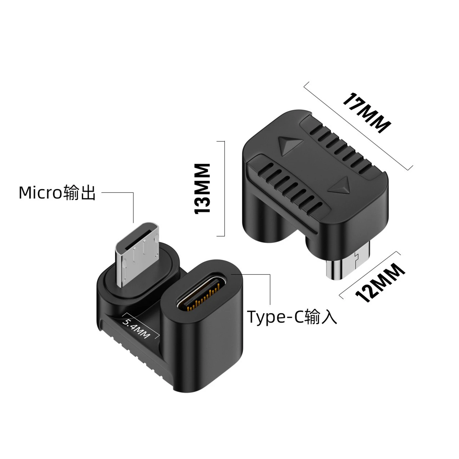 1 Uds tipo C hembra a Micro USB macho convertidor 480mbps tipo C a Micro USB ángulo de 90 grados para conector de extensión USB C - imagen 3