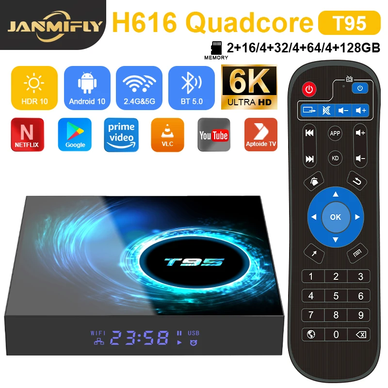 Caja de TV T95 HD 6K Allwinner H616 gráficos 3D de cuatro núcleos Wifi Dual 2,4G y 5G Bluetooth 5,0 reproductor inteligente Android 10 decodificador