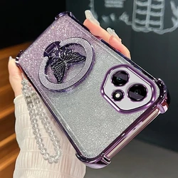 Honor400-funda con cadena y cordón con soporte de mariposa para Huawei Honor 400 Pro Lite, funda con soporte de silicona chapado a prueba de golpes, Honor400pro