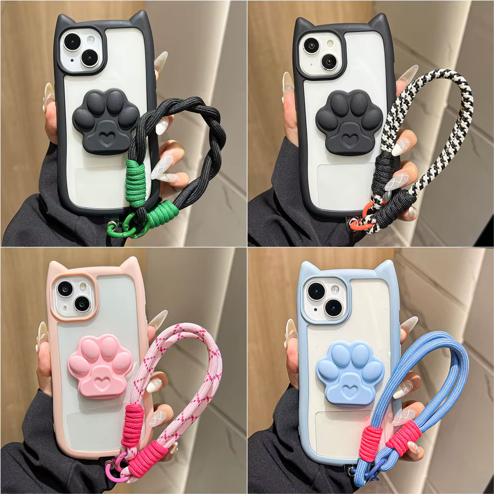 Funda de teléfono con Oreja de Gato bonita de lujo para iPhone 14 Funda iPhone 11 13 15 16 Pro Max 12 13promax 14promax Funda con cordón suave a prueba de golpes