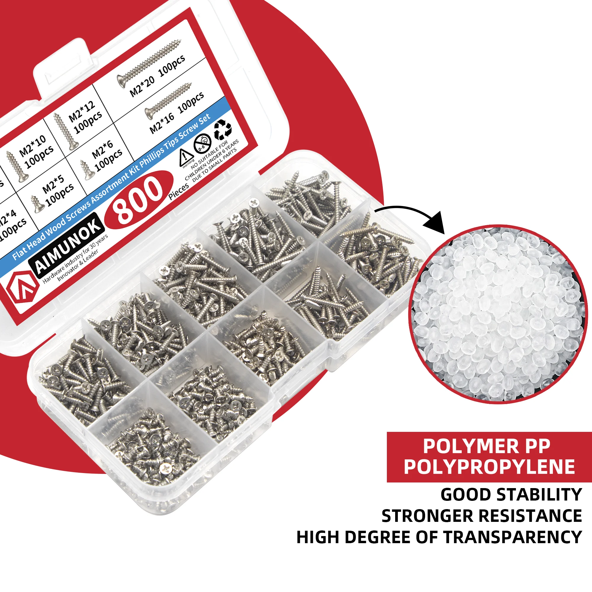 Kit surtido de tornillos autorroscantes M2, 800 Uds., Kit surtido de tornillos roscados, tuerca de bloqueo, juego de tornillos para uñas con rosca de madera, tuerca autoblocante de madera - imagen 5