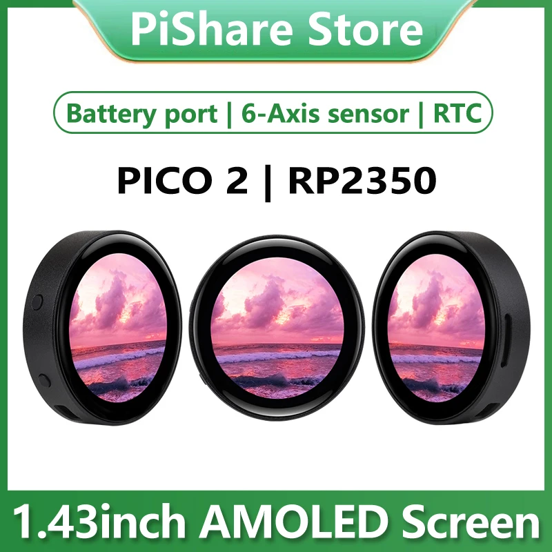 Raspberry Pi Pico 2 RP2350 Placa de desarrollo de pantalla táctil AMOLED de 1,43 pulgadas QMI8658 de 6 ejes | PCF85063 RTC | SD SD