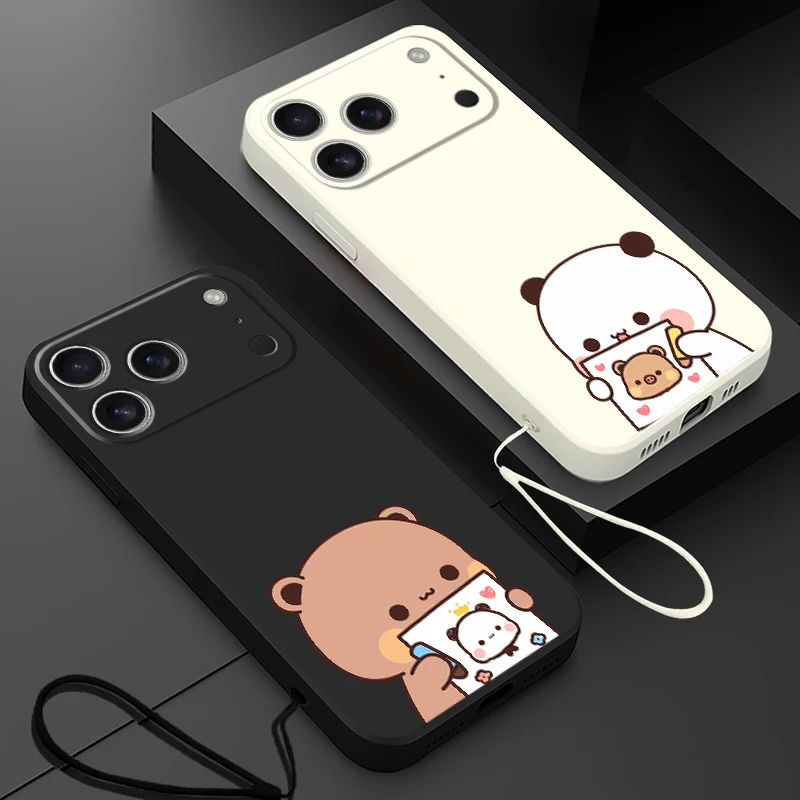 Funda de teléfono suave para Apple iPhone XS 17 Air 16e 11 12 13 Pro Max XR 7 8 16 14 15 Plus dibujos animados pareja oso