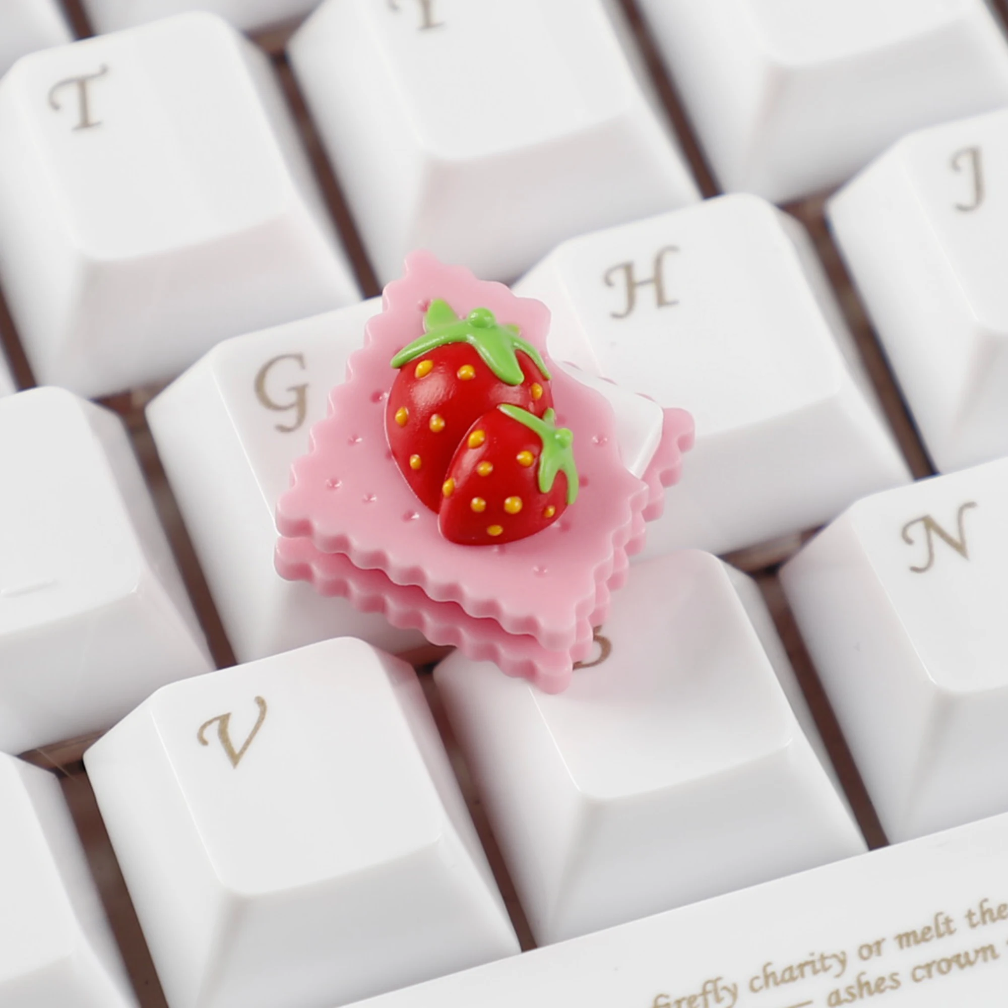 YMDK-teclas creativas hechas a mano para teclados mecánicos MX, color rosa, fresa, galleta, comida, resina bonita, 1 Uds. - imagen 5