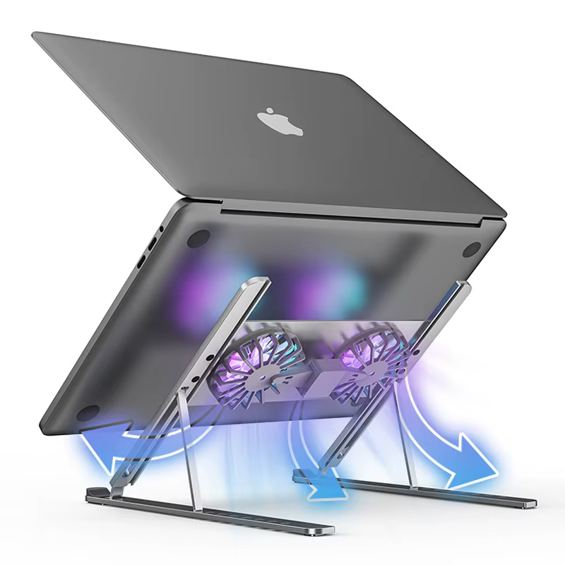Soporte enfriador para computadora portátil de aleación de aluminio con 2 ventiladores de refrigeración desmontables y 8 niveles de altura ajustable para soporte para computadora portátil de 10-17,3 pulgadas - imagen 3