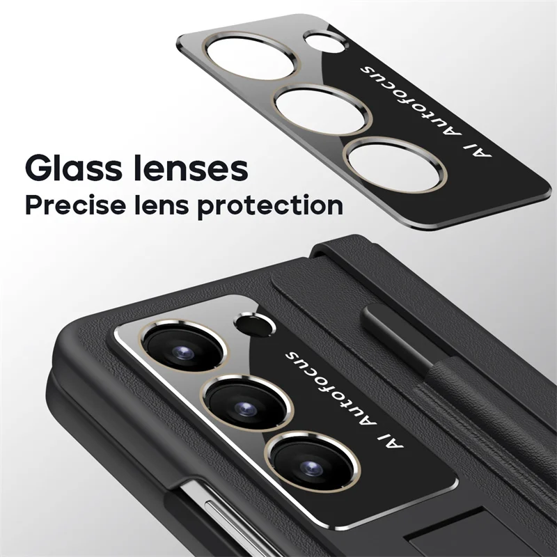 Funda de teléfono a prueba de golpes con soporte de cuero completamente protegido para Samsung Galaxy Z Fold 6 5 4 película templada de pantalla con ranura para bolígrafo táctil - imagen 3