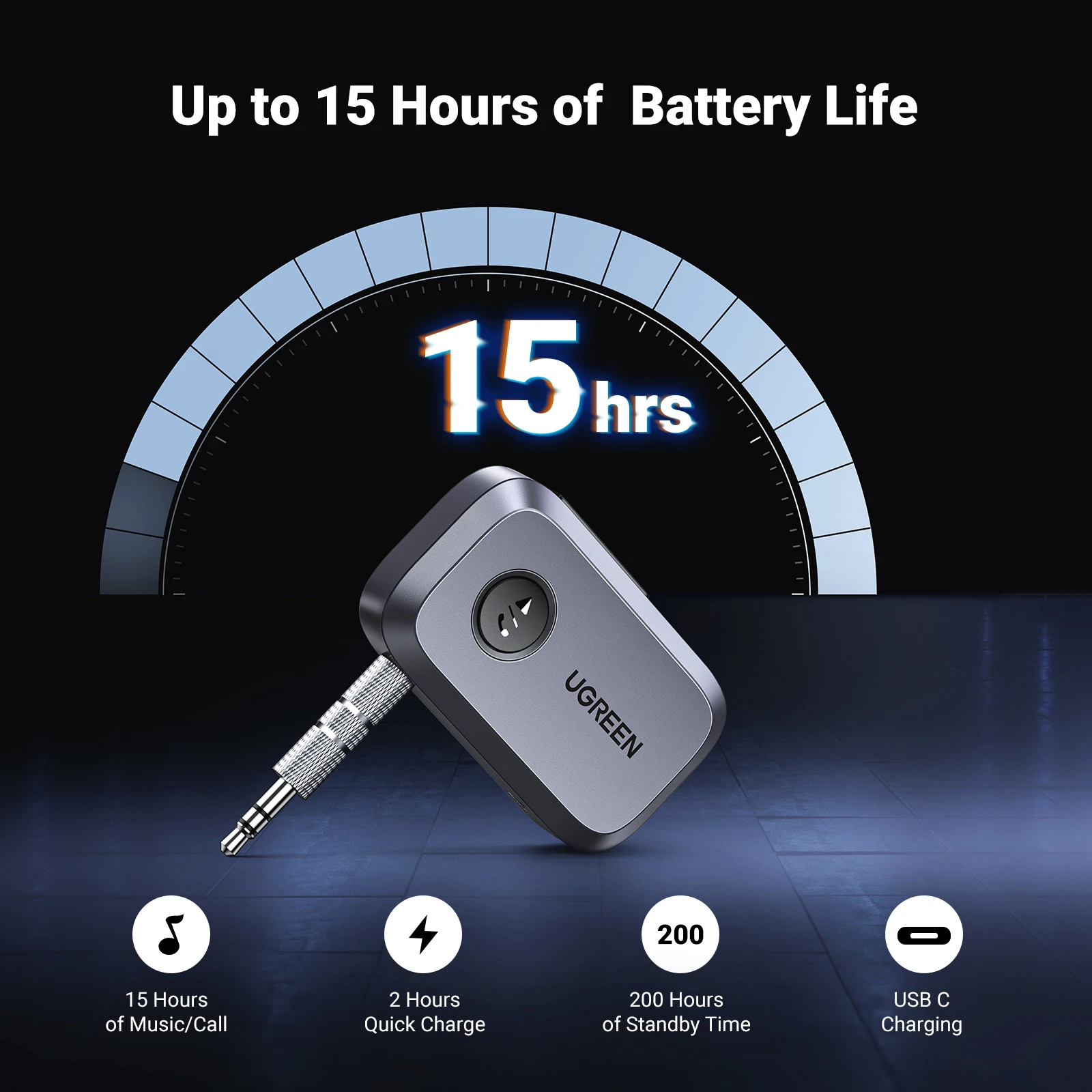 UGREEN-receptor de Audio con Bluetooth 3,5 para coche, adaptador inalámbrico con Jack de 5,3mm, micrófono, manos libres, accesorios para altavoz - imagen 4