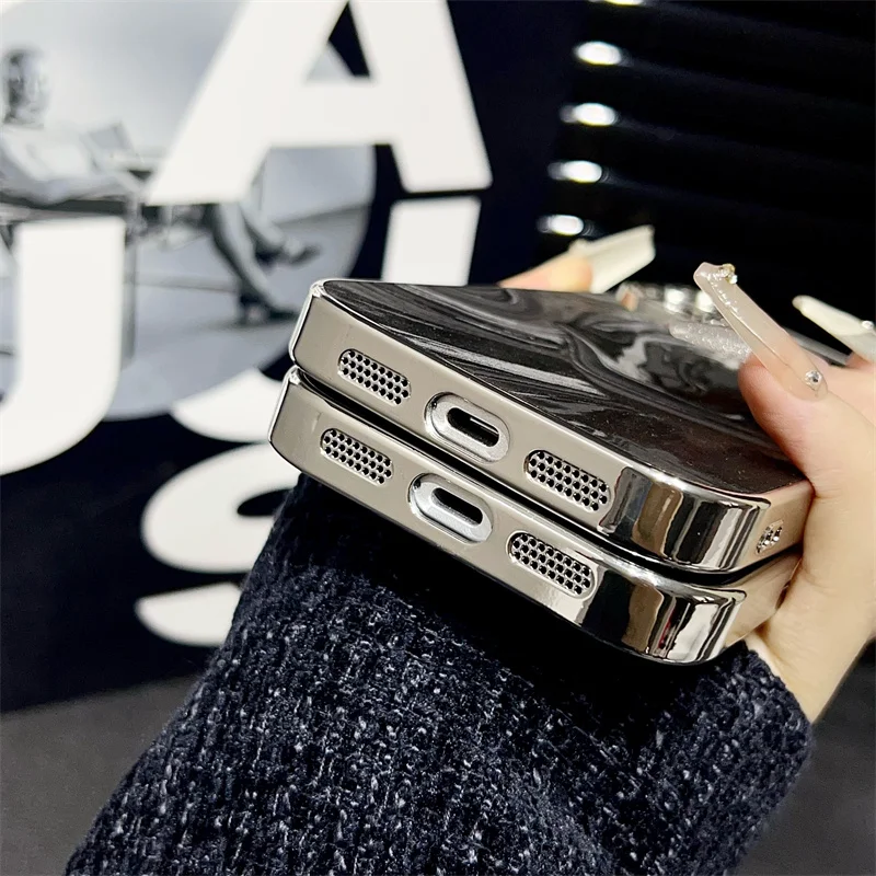 Funda de teléfono con revestimiento de textura ondulada Simple de lujo para Apple iPhone 17 16 15 14 13 Pro Max lente de cámara protectora a prueba de golpes - imagen 5