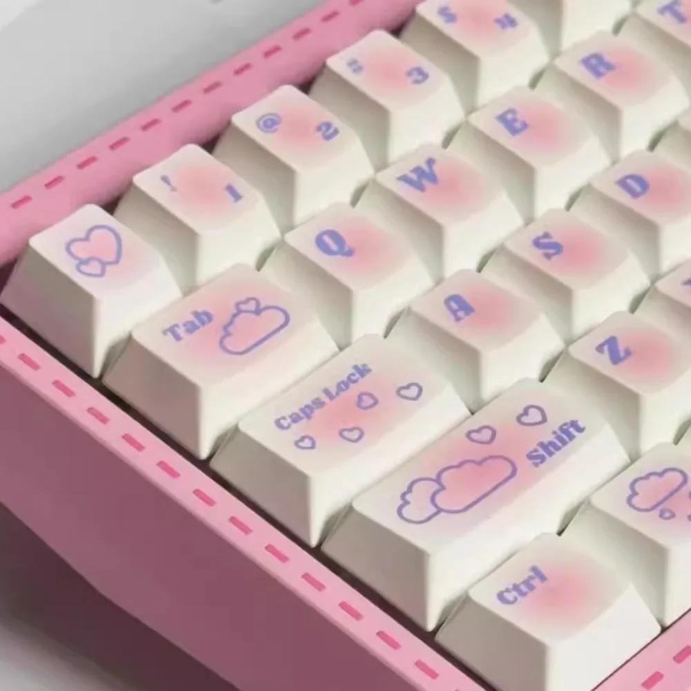 Juego de teclas con tema de nube rosa, PBT, 140 teclas, personalizado, rosa pálido, bonita tapa de teclado para chica, perfil de cereza, teclas para teclado mecánico - imagen 5