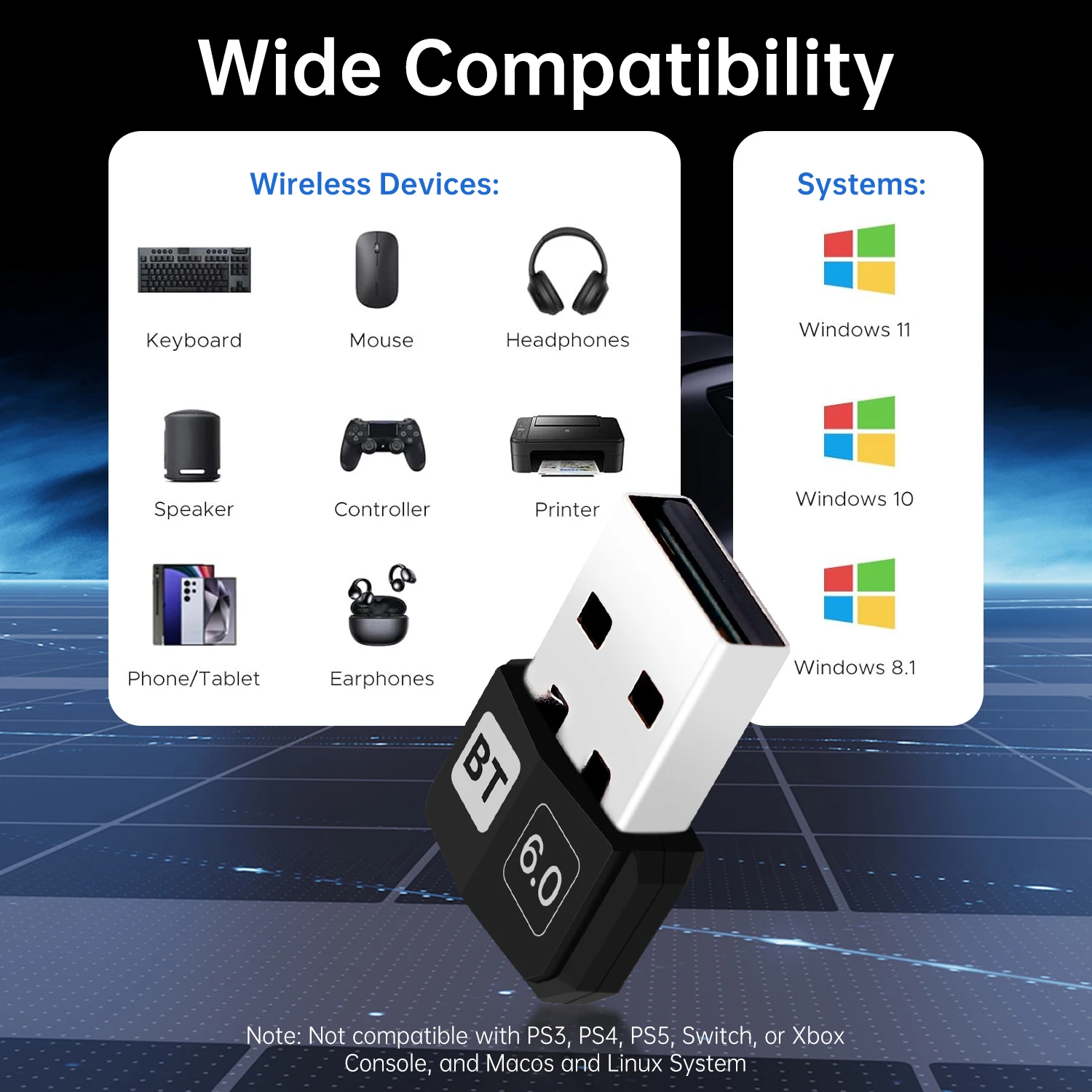 FENVI USB Bluetooth 6,0 adaptador BT5.4 Dongle para PC Windows11/10/8,1 transmisor receptor Bluetooth para teclado/ratón/auriculares - imagen 5