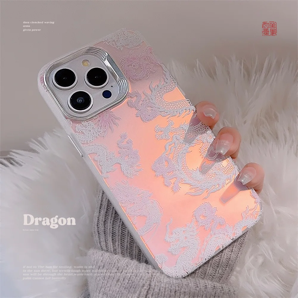 Funda de teléfono con dragón chino rosa para iPhone 16, 15, 14, 11, 13, 12 Pro Max Plus, funda de teléfono con purpurina y bestia mítica - imagen 3