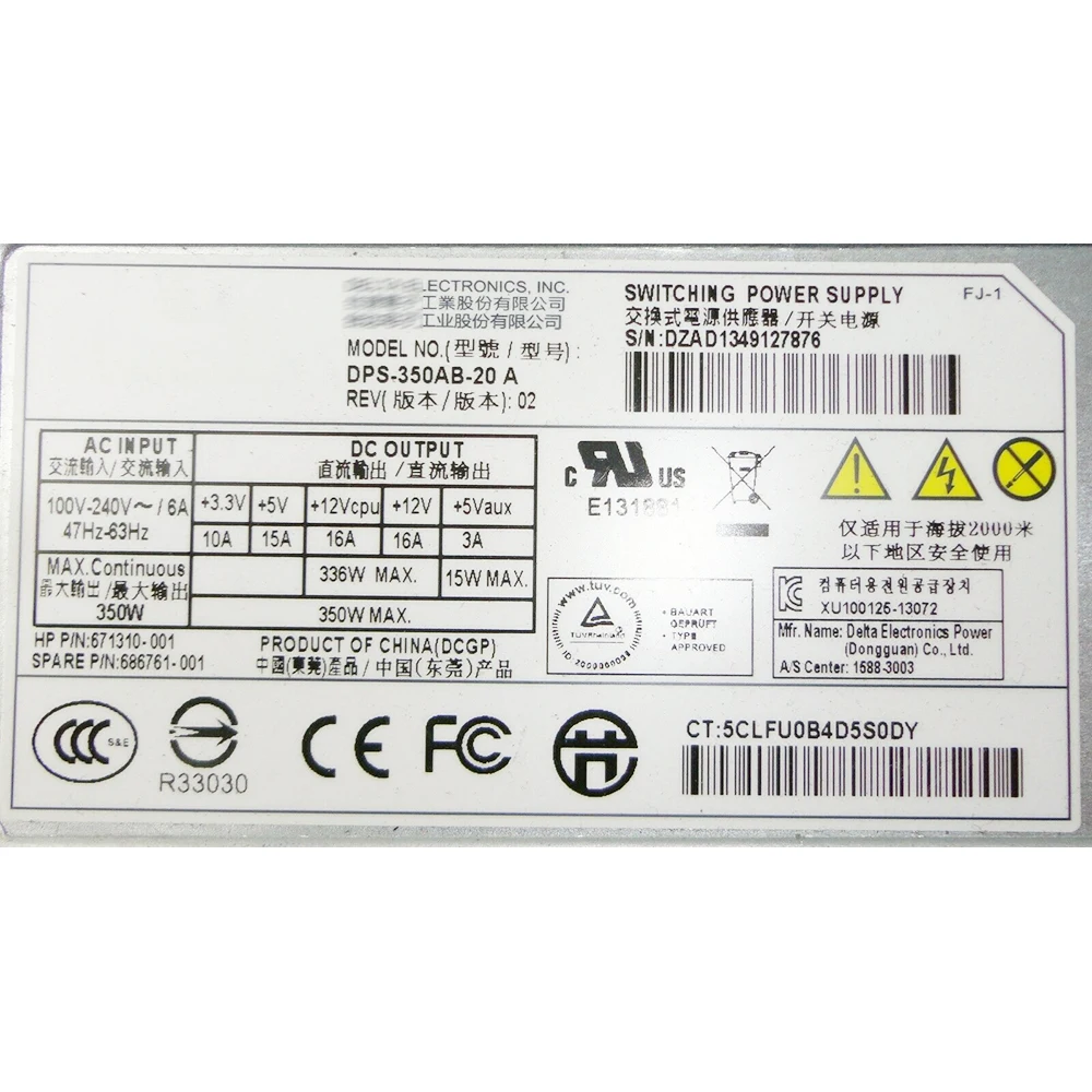 DPS-350AB-20 A para fuente de alimentación conmutada HP Proliant Ml310e G8 V2 671310 -001 686761 -001 350W - imagen 3