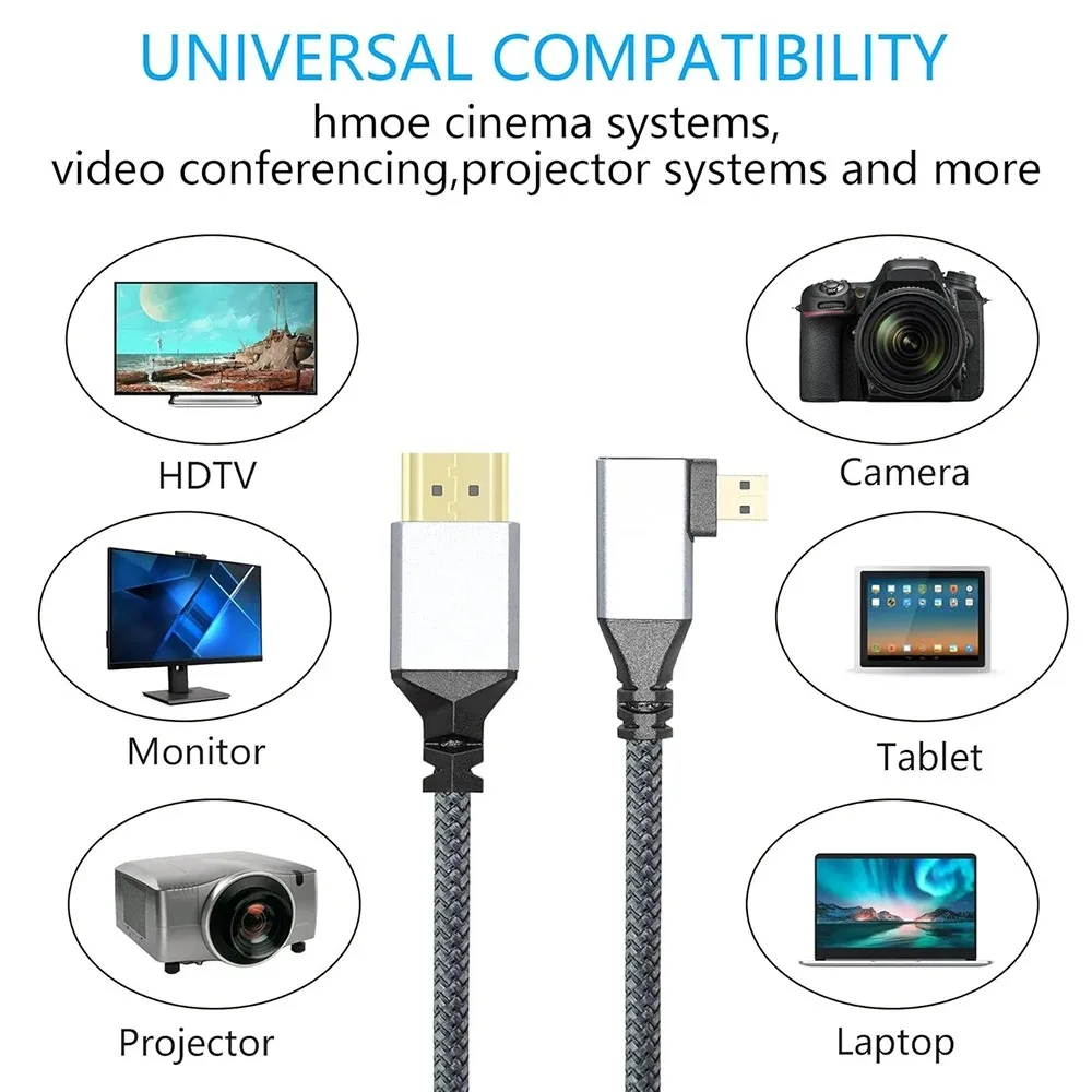 Cable trenzado de nailon 4K UHD para cámaras Gopro, ángulo izquierdo/derecho de 90 grados, Micro HDMI, compatible con HDMI, 0,5 m - imagen 4