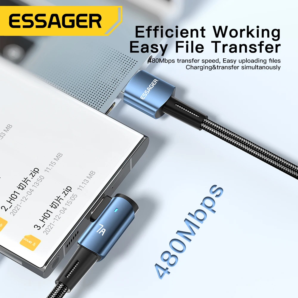 Essager-Cable USB tipo C de carga rápida para móvil, Cable de datos con ángulo para OPPO 100W, para Honor, Huawei P40, Oneplus, Realme, cargador de USB-C - imagen 5