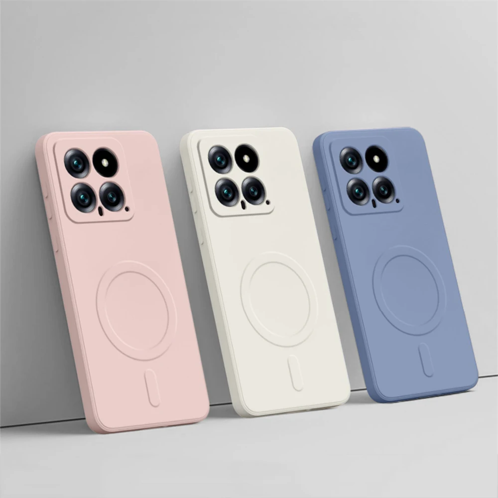 Funda de carga inalámbrica magnética de silicona líquida cuadrada para Xiaomi Mi 14 Ultra Mi 13 Pro Mi14 para Magsafe cubierta negra a prueba de golpes - imagen 2