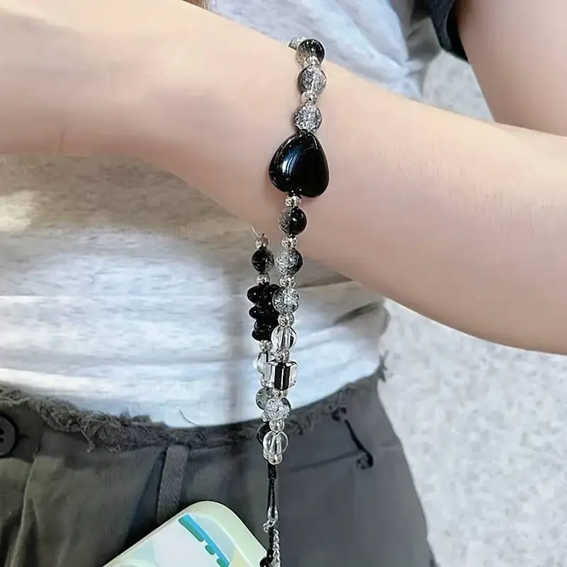 Cadena para teléfono con diseño de oso y fresa negra, correa para la muñeca, cordón para teléfono móvil, llavero para niña, funda para teléfono móvil, cadena colgante - imagen 4