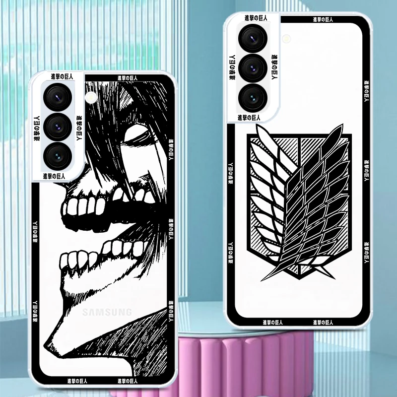 Anime Attack on Titan logo para Samsung Galaxy S24 S23 S22 S21 S20 Plus FE Ultra A52 A53 A54 Angel Eyes funda transparente para teléfono