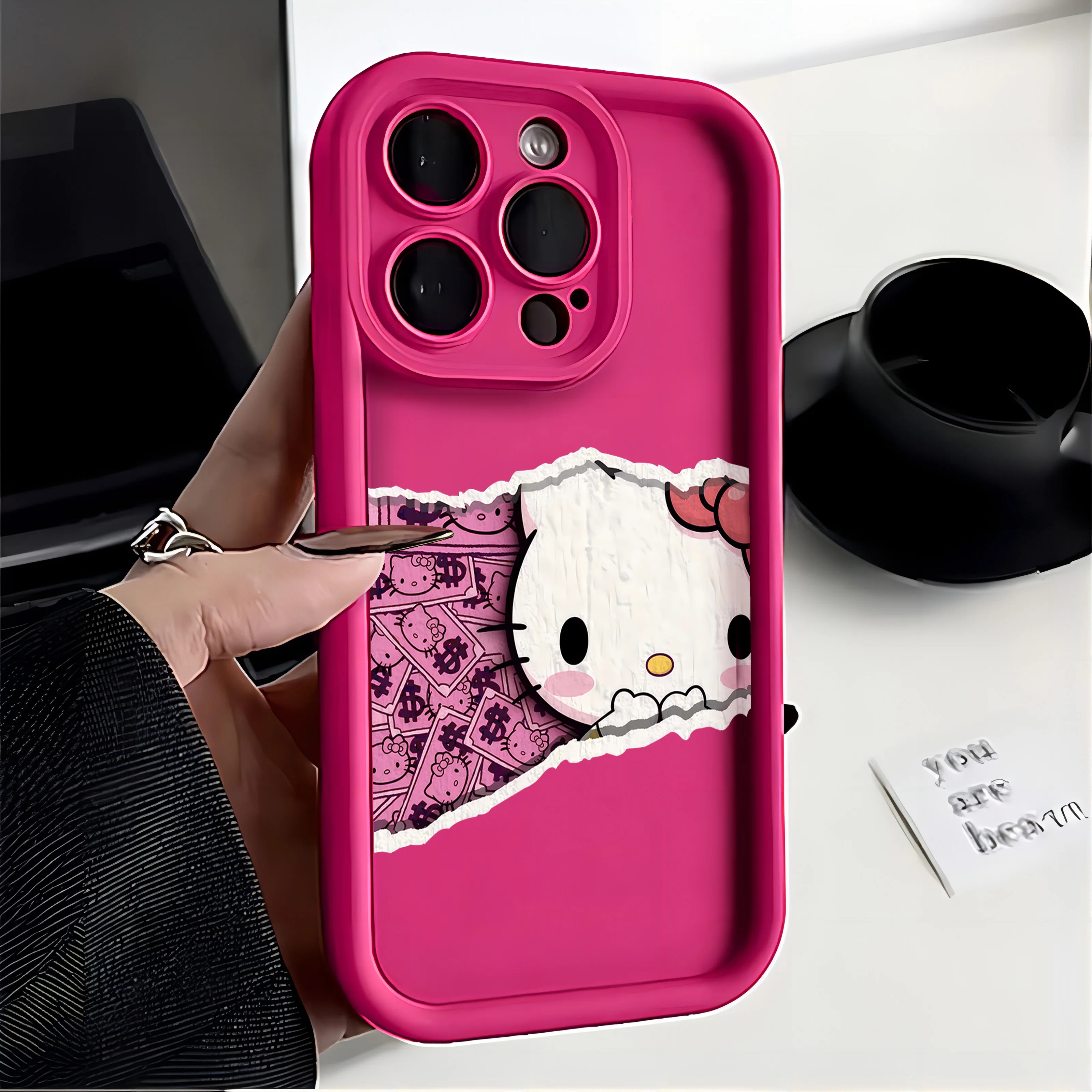 Funda de teléfono Hello Kitty rosa dólar a la moda para IPhone 16 15 14 13 12 11 Pro Max Mini XR XS X 7 8 Plus funda trasera suave de TPU - imagen 4