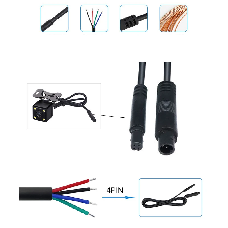 Cable de extensión de cámara DVR de coche, Conector de visión trasera de vehículo, Cable de cobre de 4 núcleos, macho a hembra, Monitor HD, 1-6m - imagen 3