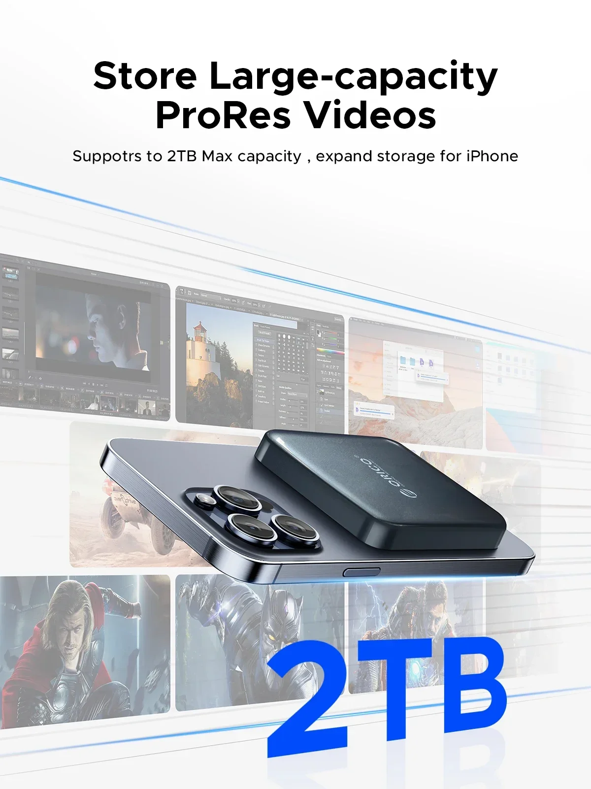 ORICO SSD portátil magnético 512GB/1TB almacenamiento 20Gbps tipo C unidad de estado sólido externa para iPhone 2000MB/S 4K ProRes HDR Video - imagen 3