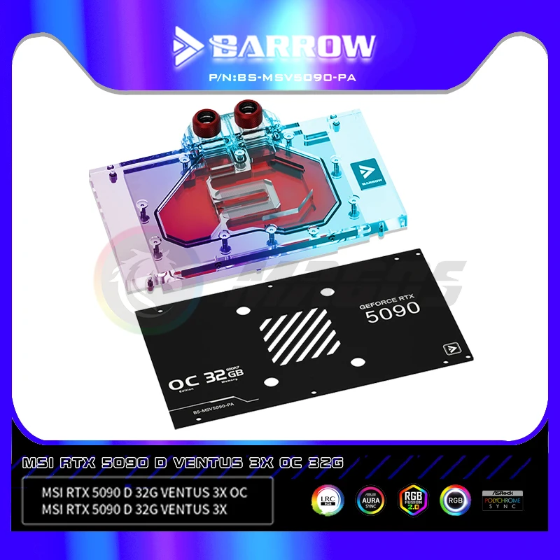 Barrow 5090 GPU bloque de agua para MSI RTX5090 VENTUS serie VGA Watercooler, 5V ARGB blanco/negro, BS-MSV5090-PA