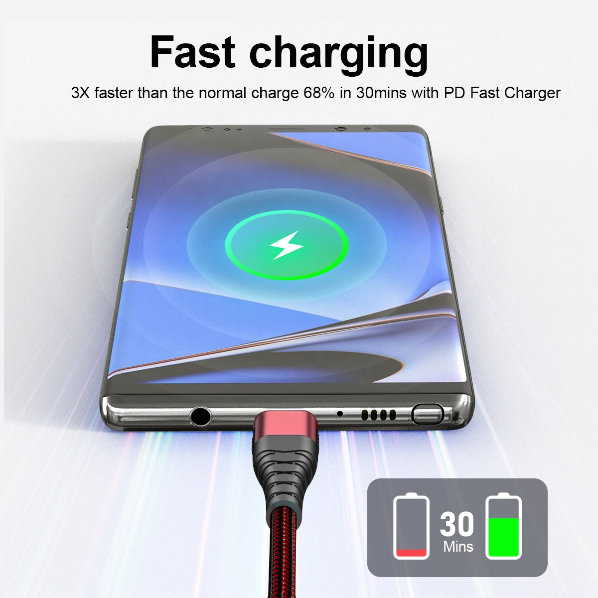 PD 60W USB C a tipo C Cable de carga súper rápida Cable cargador de teléfono para Samsung Xiaomi Huawei Oneplus POCO OPPO Cable de datos - imagen 4