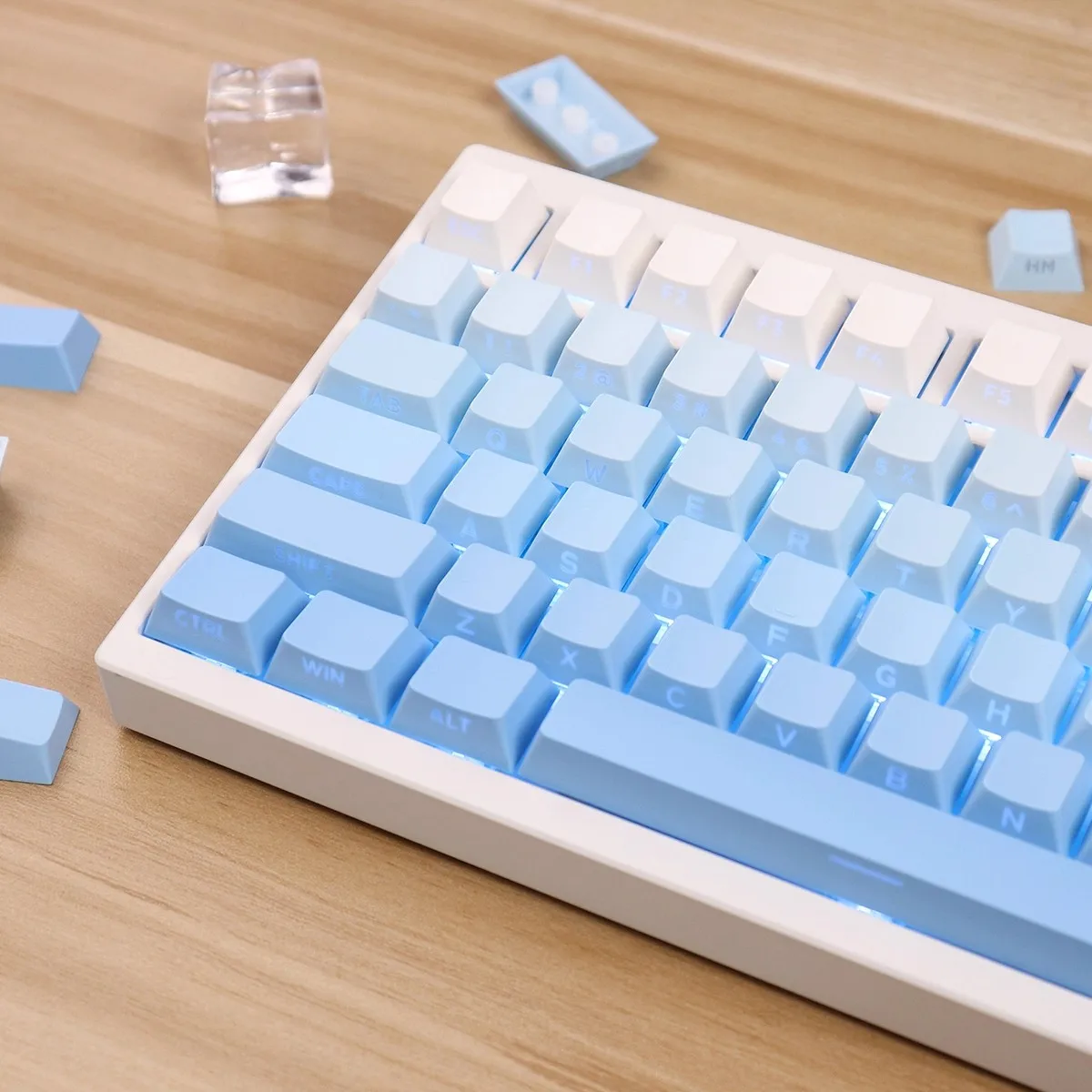 Teclas azules degradadas, teclas translúcidas con grabado lateral de tinte PBT, teclas de perfil de cereza con barra espaciadora 2.25U 2.75U 3U7U ISO Enter - imagen 2