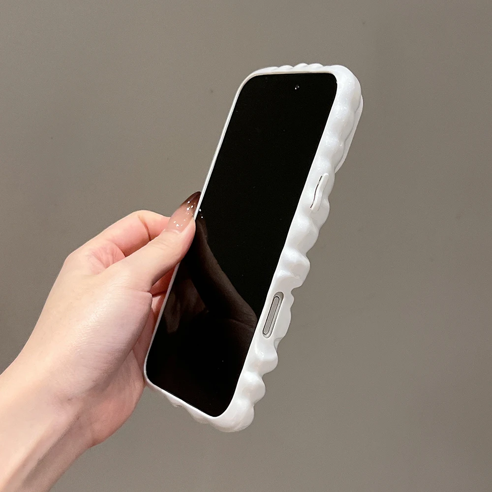 Funda con textura de helado de burbujas 3D, color blanco perla, para iPhone 16, 13, 14, 17 Pro Max 15 Plus, funda trasera de teléfono de TPU suave y elegante - imagen 4