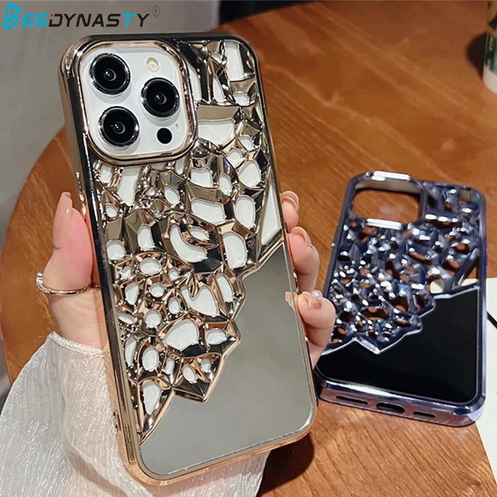 Funda de teléfono transpirable con espejo calado chapado de lujo para iphone 14, 15, 13, 12 Pro Max 13, 14, 11, cubierta trasera dura transparente a prueba de golpes - imagen 2