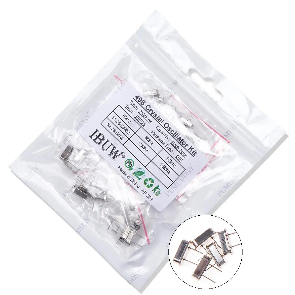 Kit de oscilador de cristal, 35 piezas, 32.768Khz, 6Mhz, 8Mhz, 11,0592 Mhz, 12Mhz, 16Mhz, 20Mhz, surtido de HC-49S, 5 piezas, nuevo y PUMUDDSY