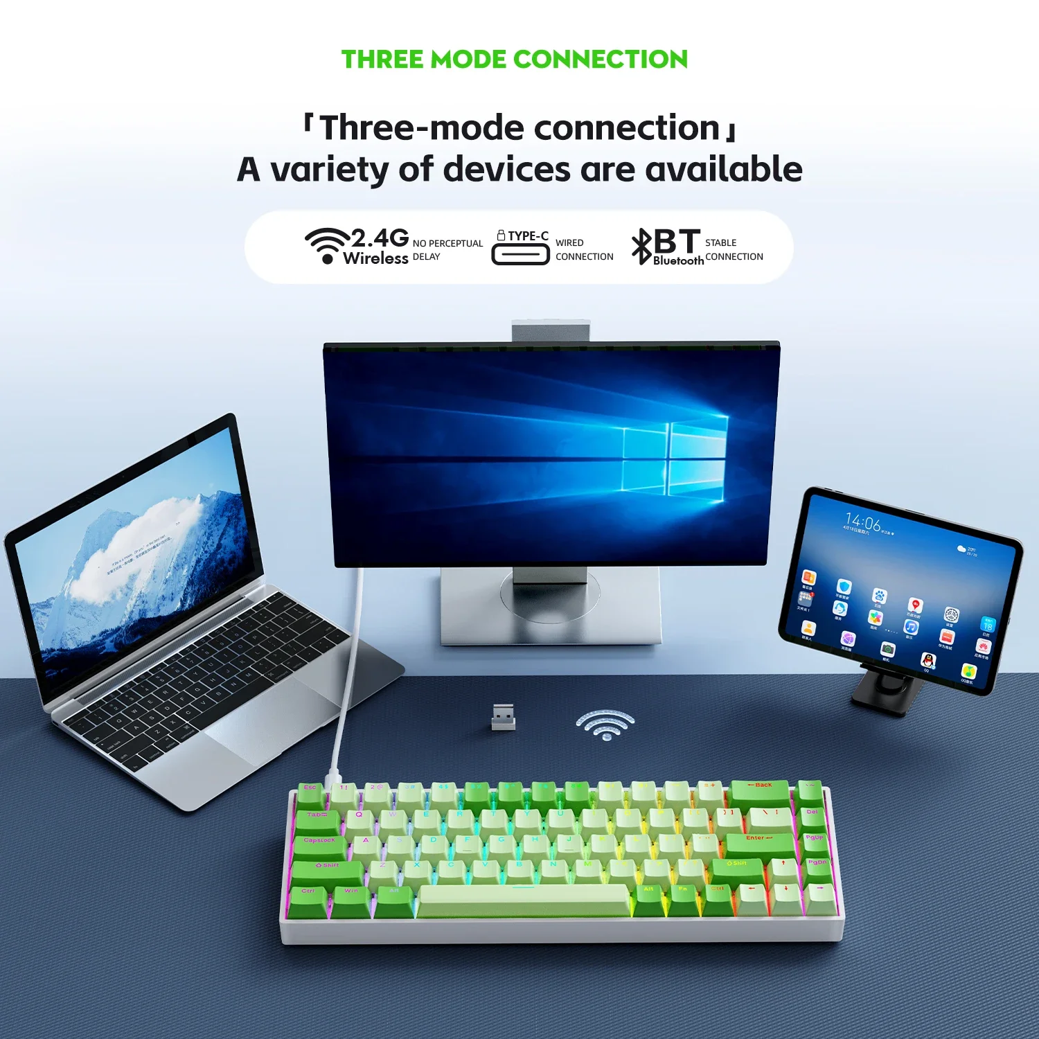 Teclado mecánico de 68 teclas, teclado multimodo con cable/2,4G/Bluetooth, teclado inalámbrico, teclado RGB para juegos, teclado ergonómico - imagen 2