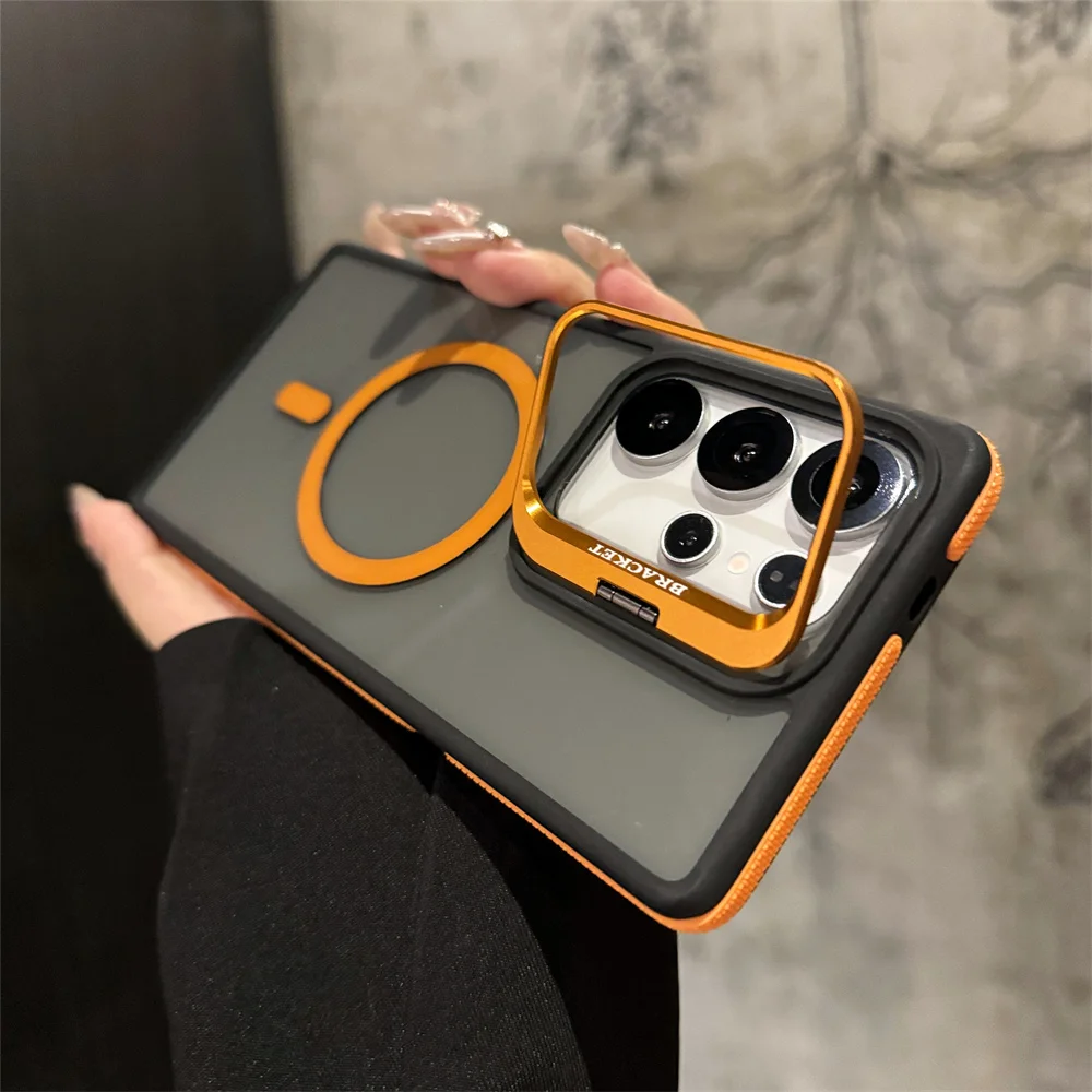 Para Magsafe armadura antideslizante soporte de lente funda de teléfono para Samsung S25 S24 FE S23 Plus S22 Ultra carga inalámbrica cubierta transparente negra