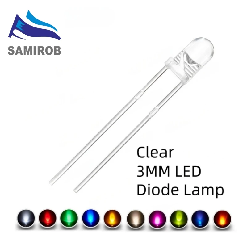 100 Uds 3mm diodo LED Ultra brillante blanco cálido rojo verde azul UV púrpura amarillo naranja rosa 2V 3V surtido emisor Multicolor - imagen 2