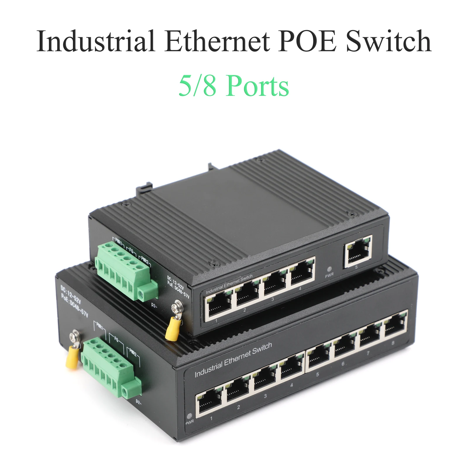 Conmutador POE industrial de 5/8 puertos, carril DIN de 100/1000Mbps, Plug and Play, para sistema de vigilancia y automatización de fábrica