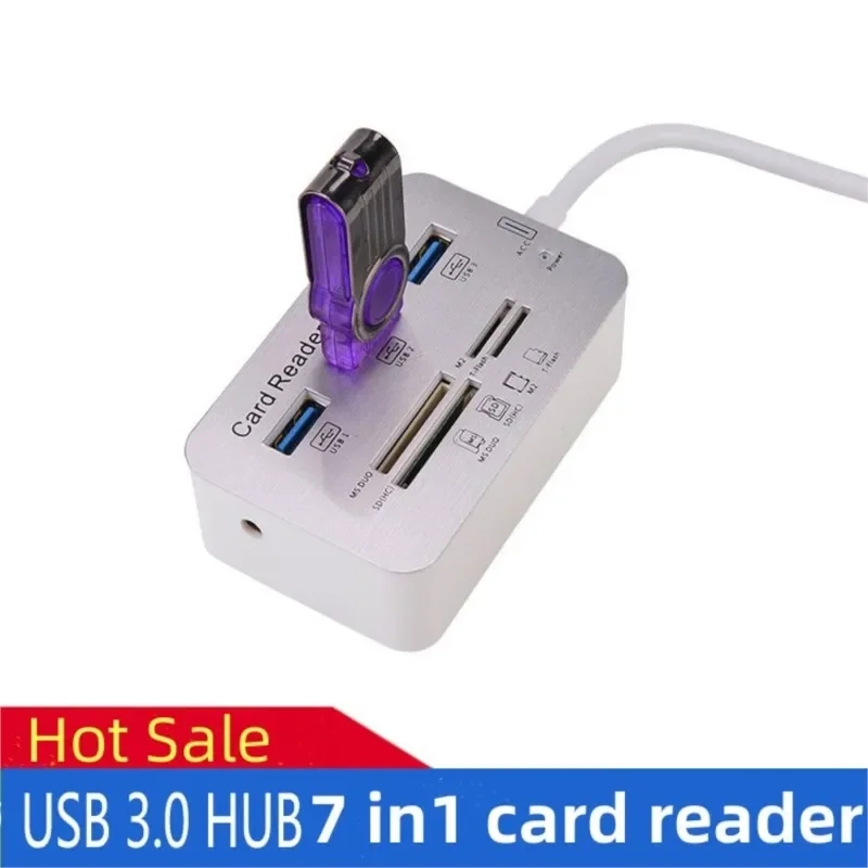 Lector de tarjetas con concentrador USB 7 en 1, expansor rápido USB 3,0 o USB 2,0, adaptador de tarjeta de memoria SD TF para disco U, PC, portátil, ratón, teclado - imagen 3