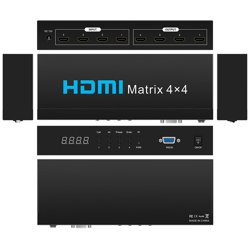 Wiistar 4K 30Hz True HDMI compatible Matrix 4x4 interruptor divisor convertidor 4X4 Matrix con RS232, IR y control de botón HD