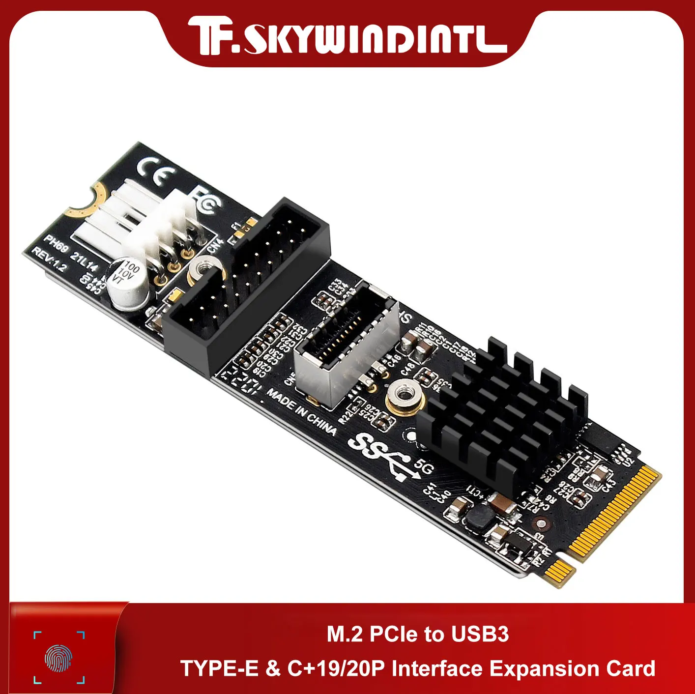 1 unidad M.2 MKEY PCIe a USB frontal 3,1 5Gb TYPE-C + tarjeta de expansión de 19/20 pines PH69 M.2 M Key accesorio Compatible con múltiples sistemas - imagen 2