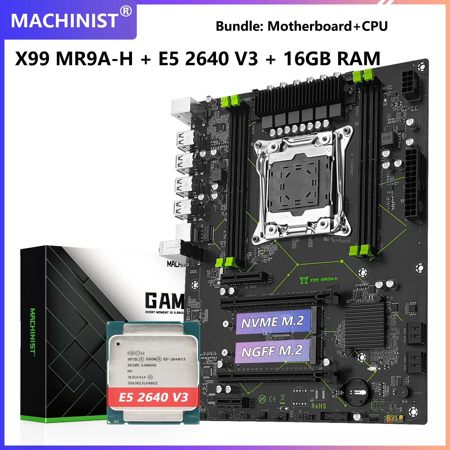 MACHINIST X99 ATX Juego de placa base MR9A-H con LGA2011-3 Xeon E5 2640 V3 CPU DDR4 16GB de memoria RAM NVME M.2 SATA - imagen 2