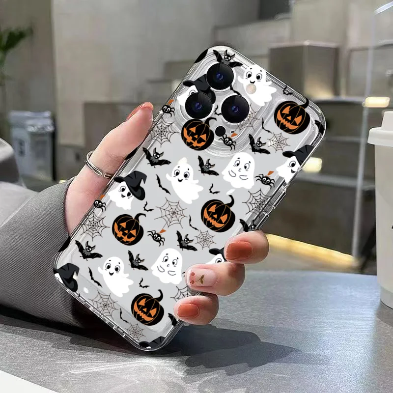Funda de teléfono suave transparente con diseño de murciélago fantasma de calabaza de Halloween para iPhone 17 11 12 13 14 15 16 Pro Max 16 Plus 16E 17 Air Cover - imagen 4