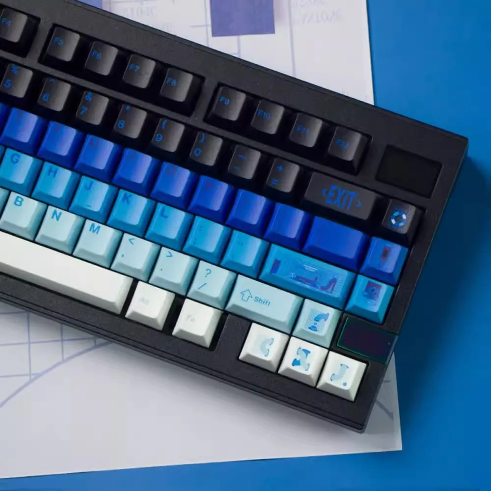 Teclas elegantes de 141 teclas con gradiente azul, teclas PBT con estampado de almohadilla UV de perfil Cherry para teclado mecánico Cherry MX - imagen 2