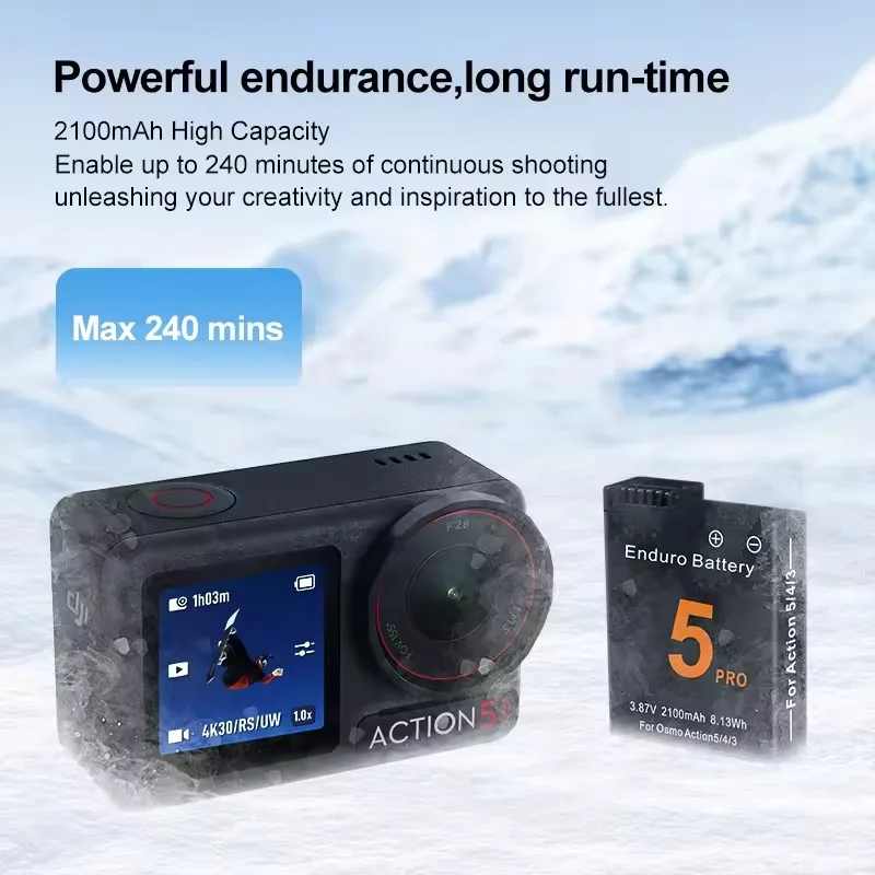 Batería de 2100mAh para DJI Osmo Action 5 Pro, baterías para cámara de acción, 2 ranuras, cargador rápido, batería para Osmo 3 4 5 Pro, accesorios - imagen 4