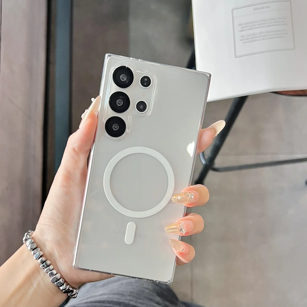 Funda magnética HD de cristal de lujo para Samsung S25 Edge S24 S23 Plus Ultra S24FE S23FE para Magsafe, funda dura transparente ultrafina para PC - imagen 3